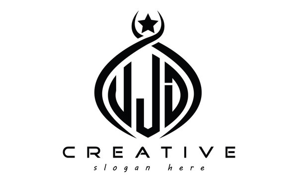 UJD three letters monogram curved oval initial logo design, geometric creative logo, vector template
