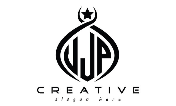 UJP three letters monogram curved oval initial logo design, geometric creative logo, vector template
