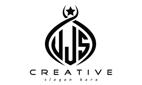UJS three letters monogram curved oval initial logo design, geometric creative logo, vector template