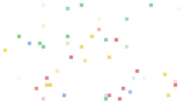 Pixelate colourful falling confetti down on white background, 4K pixel art animation