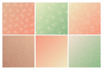Spring vibes. In love with Nature. Abstract organic vector shapes, leaves, branch, plants. Set of natural template for social media post, cover, poster, greeting card, background. Pastel colors. 