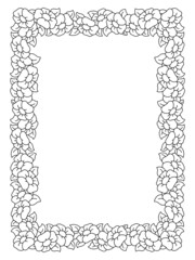 Beautiful flower frame. Coloring page. Design element for greeting card, wedding invitation, birthday. Vector illustration isolated on white background.