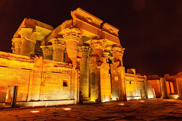 Entrance to The Temple of Sobek and Horus at Kom Ombo in the night.