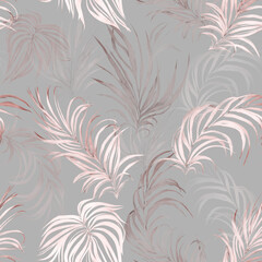 Fototapeta na wymiar seamless watercolor pattern with flower orchid, tropical leaves, branches. Botanical tile, background.