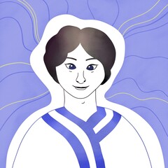 Drawn handsome avatar of a young guy. Portrait of a guy. Asian man smiling. Sweet handsome. Digital illustration.