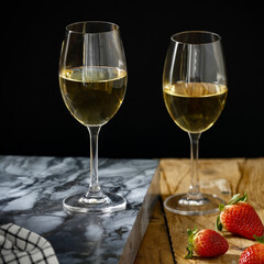 Glass of wine and free space for your decoeration. 