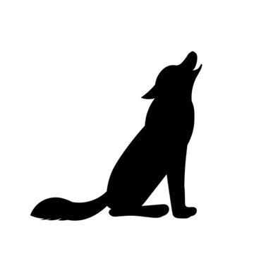 hawling wolf from side isolated silhouette on white background, cute vector illustration