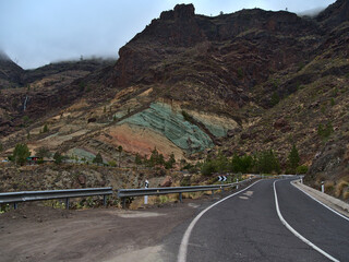 Mountain with colorful volcanic rocks at Los Azulejos De Veneguera in the western Gran Canaria,...