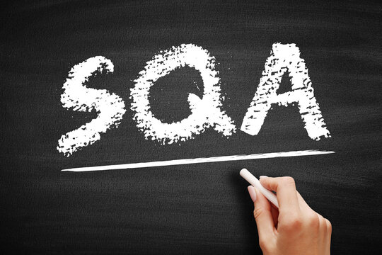 SQA Software Quality Assurance - practice of monitoring the software engineering processes and methods used in a project, acronym text concept on blackboard
