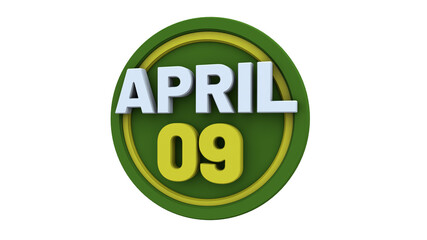 3d illustration with text: April 9 st day. White text color on a green background.