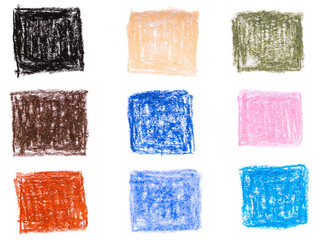 multi-colored rectangles drawn with oil pencils isolated on a white background