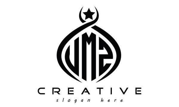 UMZ three letters monogram curved oval initial logo design, geometric creative logo design