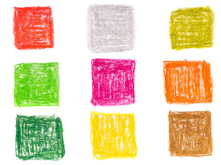 multi-colored rectangles drawn with oil pencils isolated on a white background