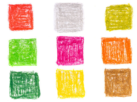 Multi-colored Rectangles Drawn With Oil Pencils Isolated On A White Background