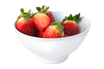 cup of fresh strawberries, fresh vitamin fruit juicy slice with fresh cut, isolated object on a white background, concept of vegetarian, vitamin, wholesome food, healthy eating