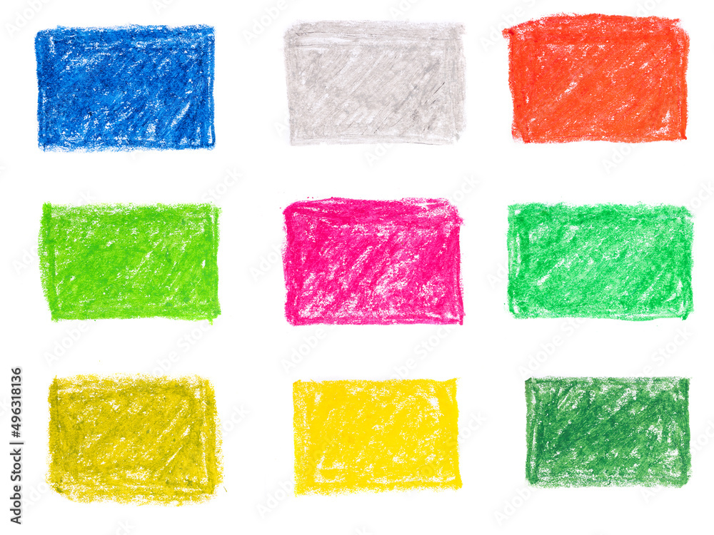 Poster multi-colored rectangles drawn with oil pencils isolated on a white background