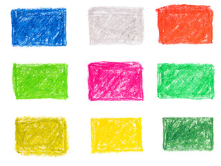 multi-colored rectangles drawn with oil pencils isolated on a white background