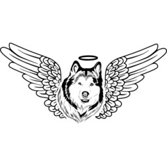 Alaskan Malamute with Wings and Halo Vector
