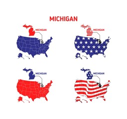 Michigan map with usa flag design illustration