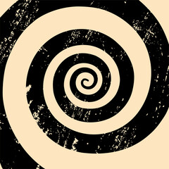vector illustration of hypnotic spiral abstract background in retro style. Vintage trance psychedelic grunge spiral in black and beige colors. Optical illusion 