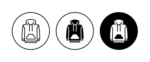 Hoody jamper icon vector winter wear icon warm clothing. Hoodie jacket wear sign. Hooded sweatshirt, Unisex, male, female model. clothes Sweatshirt editable stroke, isolated on white
