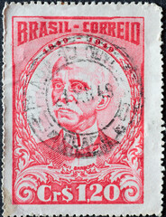 Brazil - circa 1949: a postage stamp from Brazil, showing a a portrait of the writer, jurist and...