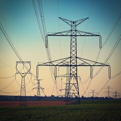 High voltage pylons. Concept for technology and industry. Rising energy prices - further rising...