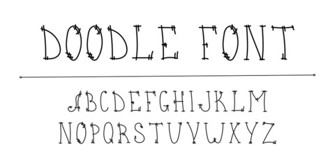 Font doodle caligraphy typeset. Hand drawn lettering ink scribble set.