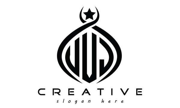 UVJ three letters monogram curved oval initial logo design, geometric minimalist creative logo design