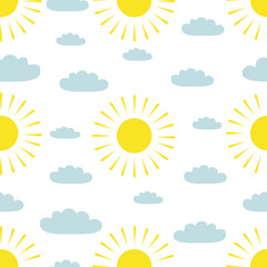 Vector seamless pattern with sun and clouds
