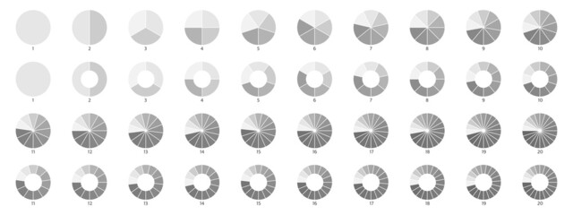 Segment slice icon. Wheel round diagram part. Pie chart design element. Circle section graph. 2,3,4,5,6 segment infographic. Five phase, six circular cycle. Geometric element. Vector illustration