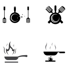 Logos for cooking utensils, cooking pots, spatulas and cooking spoons. Using a vector illustration template design concept.