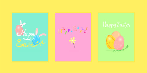 set of colorful hand drawn greeting cards for Easter . Cute design for sale or invitations, posters or flyers with the text of happy Easter