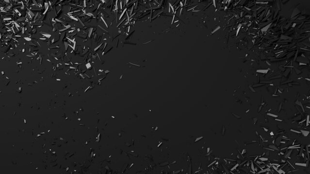 Dark abstract background shards pieces broken. 3d render illustration.