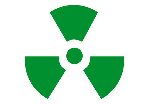Icono verde de radiactivo en fondo blanco.