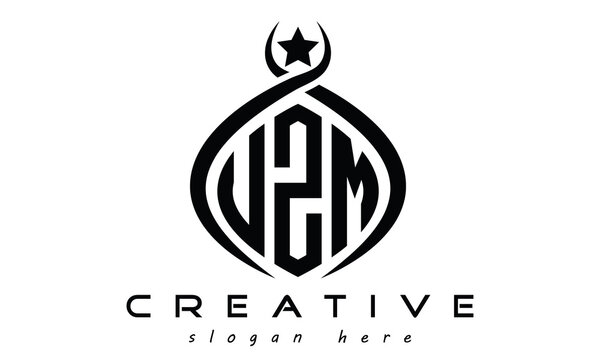 UZM three letters curved oval initial logo design, geometric minimalist creative logo, vector template