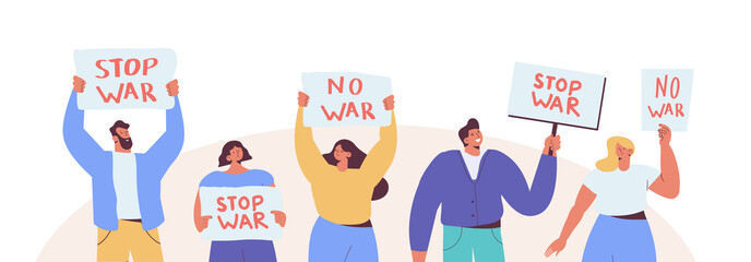 People are Protesting Against War vector illustration. No War.