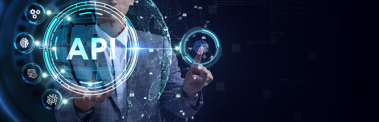 API - Application Programming Interface. Software development tool. Business, modern technology, internet and networking concept.