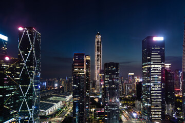 Modern office buildings in the city at night