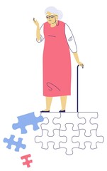 Dementia concept with memory loss of old woman.