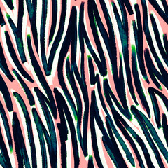 Seamless zebra patterns, striped patterns. Exotic wild patterns in animalistic style in natural colors imitation of zebra skin. Clipart for textile, graphic design surface prints.