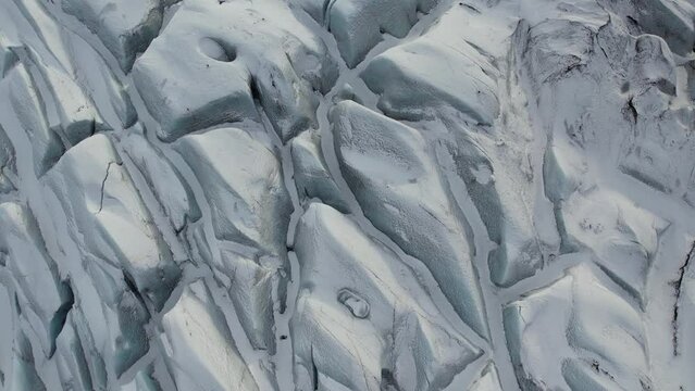 Aerial view of a glacier in wintertime, Iceland.