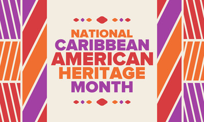 Caribbean American Heritage Month in June. Culture Month to the people of America. Celebrate annual with festival. Happy holiday. Poster, card, banner and background. Vector illustration