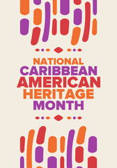 Caribbean American Heritage Month in June. Culture Month to the people of America. Celebrate annual with festival. Happy holiday. Poster, card, banner and background. Vector illustration