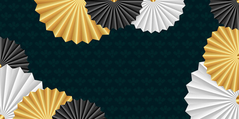 Chinese holiday dark background with golden, black and white funs.