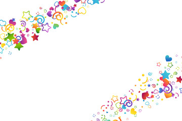 Colorful childhood fun letters and symbols confetti. Kids creative rainbow vector illustration.