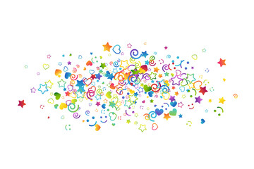 Colorful childhood fun letters and symbols confetti. Kids creative rainbow vector illustration.