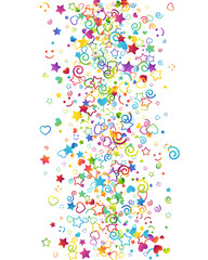 Colorful childhood fun letters and symbols confetti. Kids creative rainbow vector illustration.