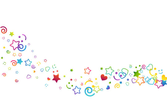 Colorful childhood fun letters and symbols confetti. Kids creative rainbow vector illustration.