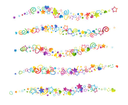 Colorful childhood fun letters and symbols confetti. Kids creative rainbow vector illustration.